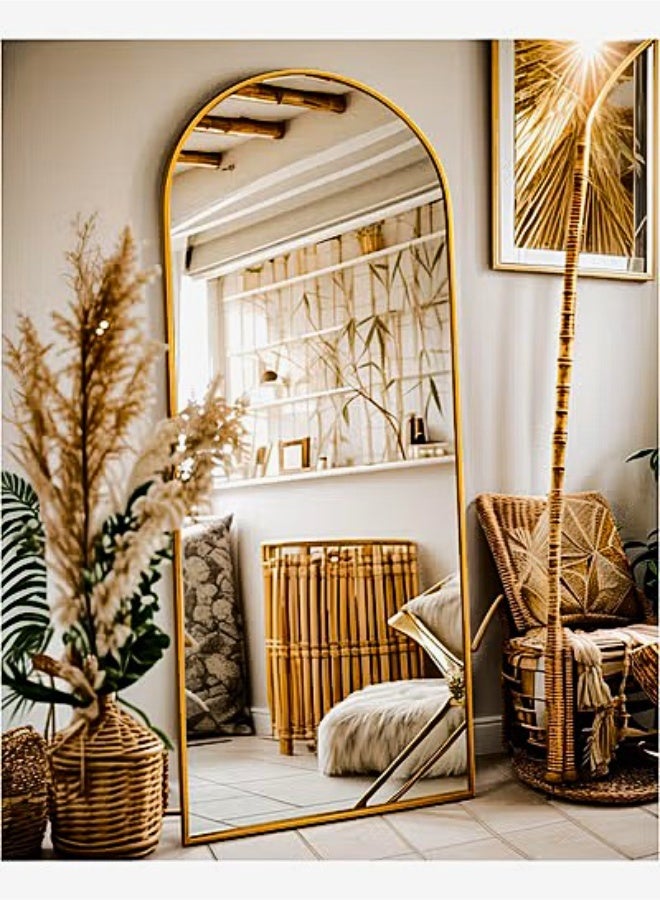 Vphom Arched Full Length Floor Mirror 170×60cm (67"×23.6") with Gold Aluminum Frame, Full Body Wall-Mounted or Leaning Mirror with Stand – Modern Vertical Accent Mirror for Bedroom, Dressing Room, Living Room & Hallway - Image 4